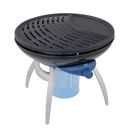 Campingaz Party Grill, Kleiner Grill für Camping, Festivals oder Picknick, Camping-Grill mit flexiblen Kochmöglichkeiten, Gaskocher Antihaftbeschichteter Grillplatte und Topfträger, Blau, 2000037330