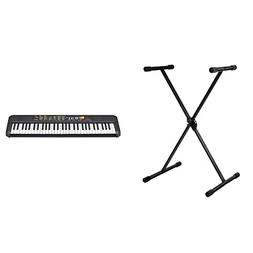 Yamaha PSR-F52 Teclado digital portátil y compacto con 61 teclas, 144 voces de instrumentos y 158 estilos de acompañamiento, color negro + GEWA F900520 Soporte de teclado, patas perfil simple