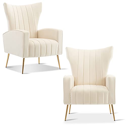 KGOPK Velvet Accent Chair, Wingback Arm Chair with Gold Legs