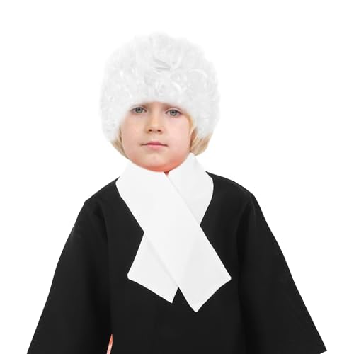 1 ensemble costume de juge, uniforme d'avocat tenue avec faux col perruque de juge et manteau costume d'arbitre accessoires enfants avocat tenue unisexe blanc...