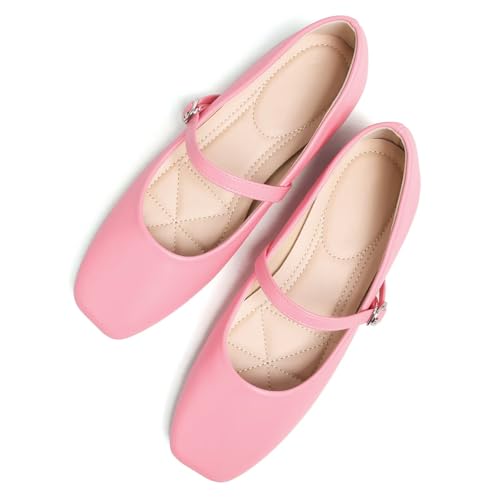 Image of TN TANGNEST Leather Flats for Women Retro Mary Jane Flats | Comfortable Square Toe Slip On Flats with Buckle Strap, Soft Work Flats Office Shoes