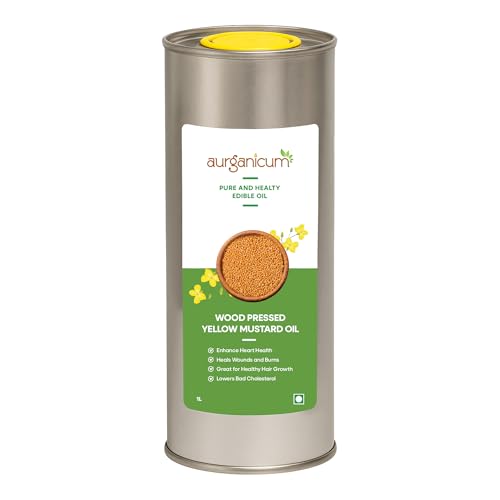 Image of Aurganicum Pure Wood Pressed Yellow Mustard Oil (Peeli Sarson) - Cold Pressed & Natural | Rich Aroma & Authentic Taste | Unrefined & Chemical-Free Cooking Oil (1L | Tin)