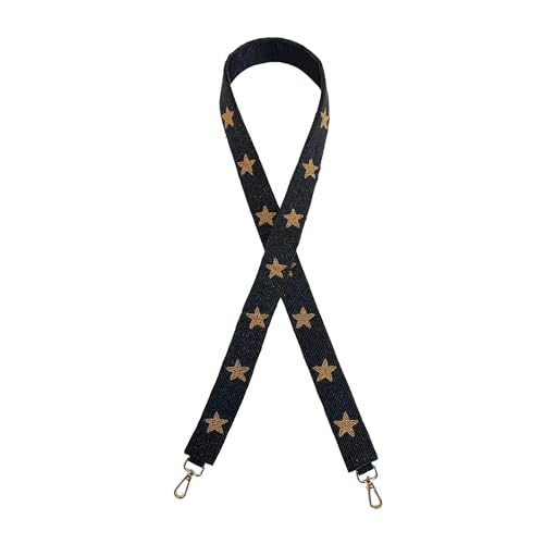 Lashicorn Black with Gold Stars Beaded Purse Strap 49” Football Colorado Missouri Gold Clasp Game Day Clear Stadium Bag Sports Pittsburg New Orleans