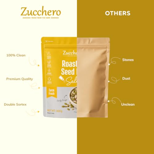 Image of Zucchero Roasted & Salted Seed Mix - 6 in 1 Super Crunchy Mix (400g) | Healthy Snack | Omega-3 | Hi-Protein | Hi-Fibre | Roasted Chia, Pumpkin, Sunflower, Watermelon, Sesame, Flax | Oil-Free Roasting| No preservatives |