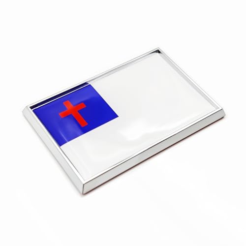 Image of Christian Flag Sticker Emblem Christianity Cross Church Jesus Faith Decal Car Chrome Flags, 2 Pack, 3 x 2 inches
