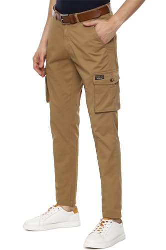 Image of Louis Philippe Men's Slim Fit Solid Cotton Blend Cargos