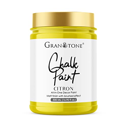 GRANOTONE Chalk Paint for Furniture | Matt-Finish Water-Based Acrylic Paint for Wood, Walls, Metal, Glass, Paper, Fabric Canvas | Maximum Coverage Chalk Paint for Kids & Adults, 500 Ml (CITRON)