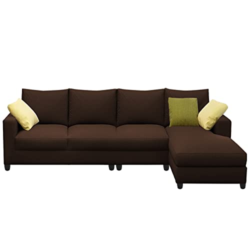 Image of Jian RHS 6 Seater L Shape Sofa Set Living Room (Brown Fabric)