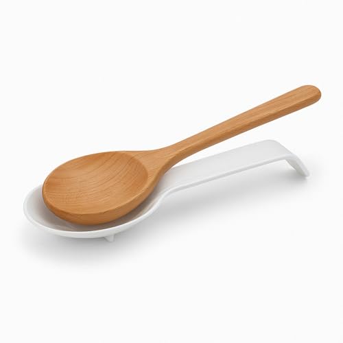 Soporte Reposa Cuchara Plástico Para Cocina, Reposacucharas de Plástico, Soporte para cubiertos de cocina, Apoya utensilios de Encimera, Porta cucharas de plástico, Libre BPA, Blanco