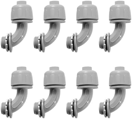 Conduit Connectors, 1/2 Inch, 90-Degree, Grey, 8-Pack