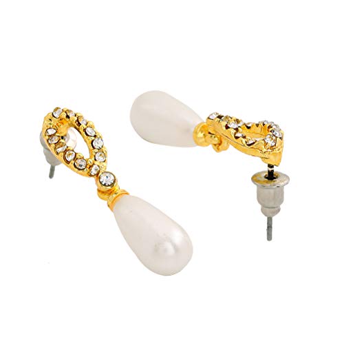 Image of Estele Women's Gehena - Gold Tone Petal Pearl Drop Earrings