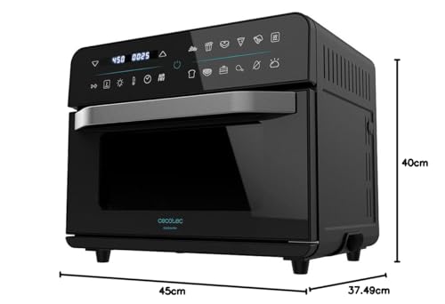 Cecotec Horno Freidora de Aire Caliente Bake&Fry 2500 Touch. 1800 W, Convección, 25 Litros, Pantalla Táctil, 12 Funciones, Temperatura regulable hasta 230º, Temporizador, Negro