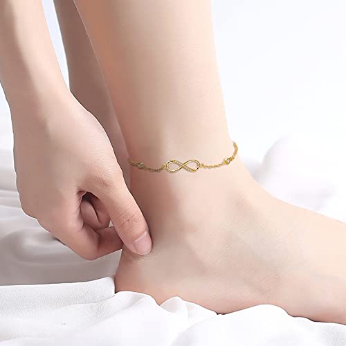 Image of MEDWISE Womens Infinity Anklet Bracelet 925 Sterling Silver Endless Love Symbol Ankle Bracelet Adjustable Plus Size Large Bracelet Gifts for her Mother's Day Gifts