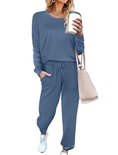 Image of Aloodor Sweatsuit for Women 2 Piece Outfits for Womens Crewneck Sweatshirts Pullover