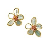 Doppellagige, leichte Luxus-Blumenohrringe aus handgefertigtem Glas in geschliffener blauer Farbe