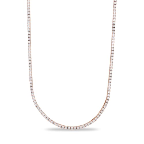 GLD Round Cut Tennis Chain Necklace - Iced Out Chain for Men and Women in Yellow, White and Rose Gold from Micro to 5MM, 16”-24” - Available in Canary, Iced and Pink Iced