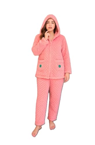 Image of Ukal Women's Wool Blend & Fleece Long Sleeve Pullover Hoodies Set Full Length Winter Nightwear Pajama and top Set Tracksuit Gym Suit Night Suit