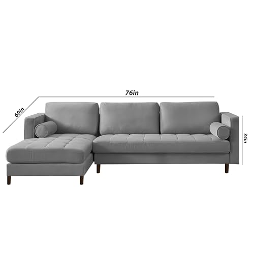 Image of Lezra LHS 4 Seater L Shape Sofa Set for Living Room (Grey Fabric) Premium Fabric Sofa