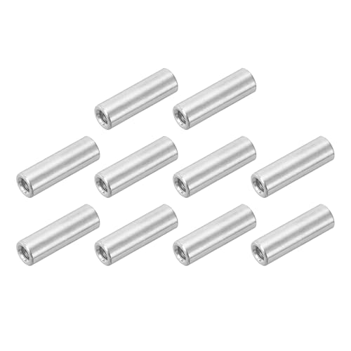 uxcell M4x0.7mm Round Coupling Nuts, 10 Pcs Carbon Steel Connector Nuts Fasteners Rod Bar Stud 25mm for Industrial Construction Fasteners, Silver