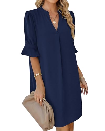 AUSELILY Robe Femme Chic et Elegant décontractée Robe Chemise à Manches Courtes et col en V...