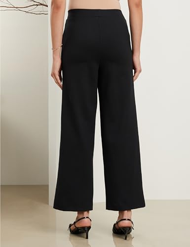 Image of Symbol Premium Women's High Rise Ankle Length Wide Leg Knit Trouser (Elasticated Waist | Formal Pants | Office Wear | Desk-to-Dinner) (Available in Plus Sizes)