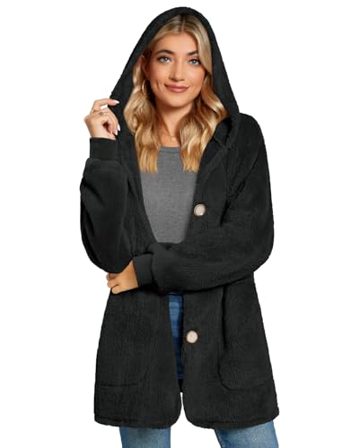 Bestbee Warm Fleece Jackets for Women, Fuzzy Hooded Casual Coats Lidies 2025 Cardigan Sweaters Outerwear with Pockets2