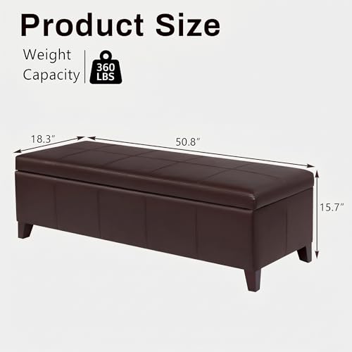 Image of Brown Ottoman with Storage 51 inch Faux Leather Storage Ottoman