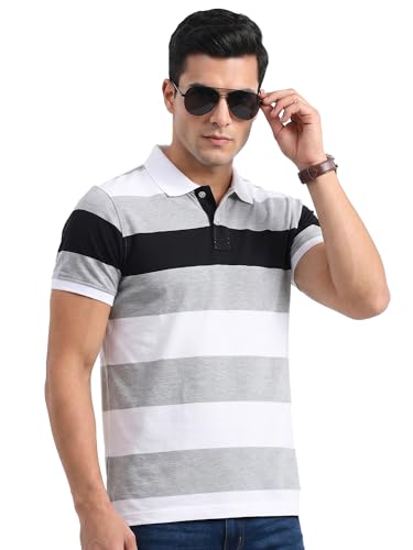 Image of XENOVAURBAN Polo t Shirt for Man | Striped Pattern Mens Cotton Polo Neck T-Shirt with Collar | Regular fit | Breathable and Soft - Polo-Striped-P