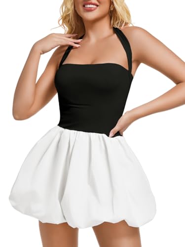 Image of ChiaoLezhee Halter Mini Bubble Dress, Date Night Birthday Homecoming, Coquette Short Corset for Women, Sexy Cute Going Out
