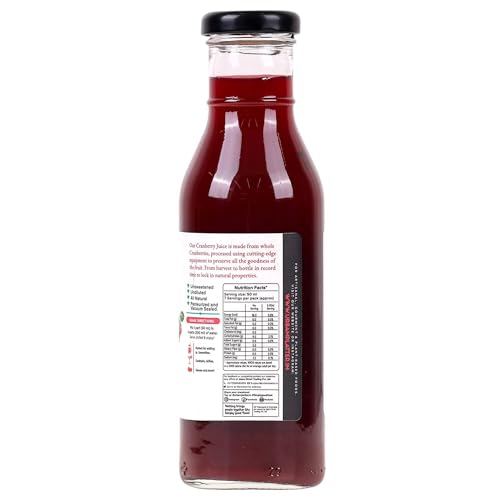 Image of Urban Platter 100% Canadian Cranberry Juice, 350ml (Glass Bottle, No Added Sugar & Preservative-Free, Antioxidant-Rich, Supports UTI Health, Ideal for Cocktails & Mocktails)