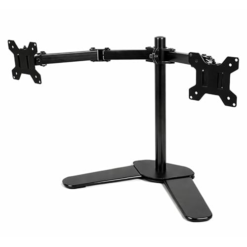 Image of RISSACHI Dual Monitor Arm | 14-27 Inch Screen Support Monitor Stand for Desk | 25 kg Total Weight Capacity | Height Adjustable Dual Arm | Freestanding Base | Tilt, Swivel & Rotation Features