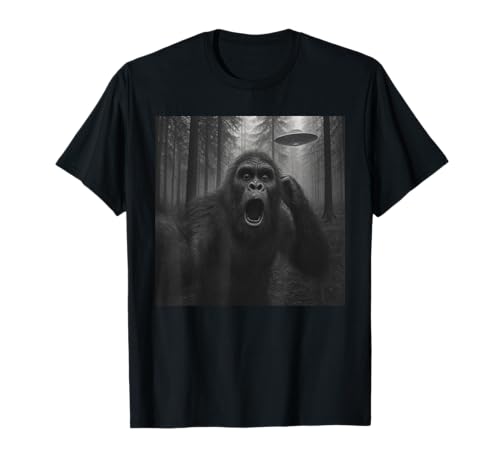 Bigfoot Alien UFO Selfie Funny Sasquatch Meme Men Women Kids T-Shirt
