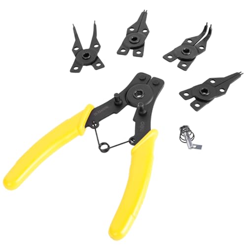 Image of Deli DL104506 Internal & External Circlip Pliers Sets 6 inch Carbon Steel Heavy Duty with Bent Nose Tip & Anti Slip Grip Snap Ring Plier Kit Retaining Hand Tool for Shafts Circlip-Fitting (5Pc, Black)