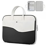 DTTO 14 Inch Laptop Sleeve Case, TSA Waterproof PU Leather Computer Carrying Case Shockproof Protective Laptop Bag with Handle for 13-14" MacBook HP Dell Lenovo ASUS Acer Chromebook, Black White