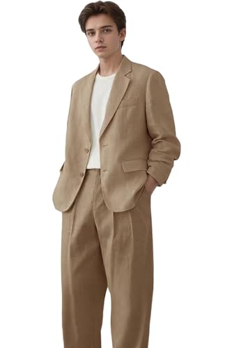 Mens Linen Suit,2 Piece Slim Fit Suit Men Linen Suits Set for Summer Beach Wedding - Main Image