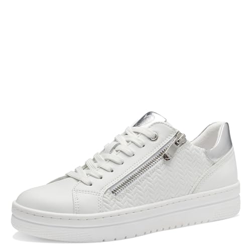 MARCO TOZZI Damen Sneaker flach mit Reißverschluss Vegan, Weiß (White comb), 40 EU