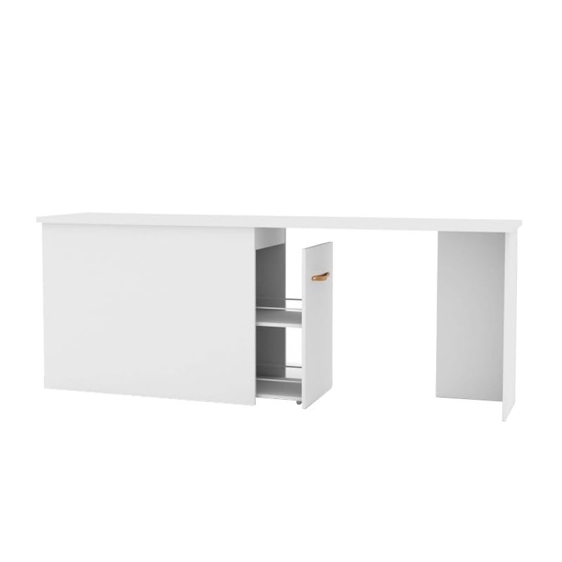 MUEMUE Escritorio con Zapatero 90 Blanco Cuero 76,5x202x45