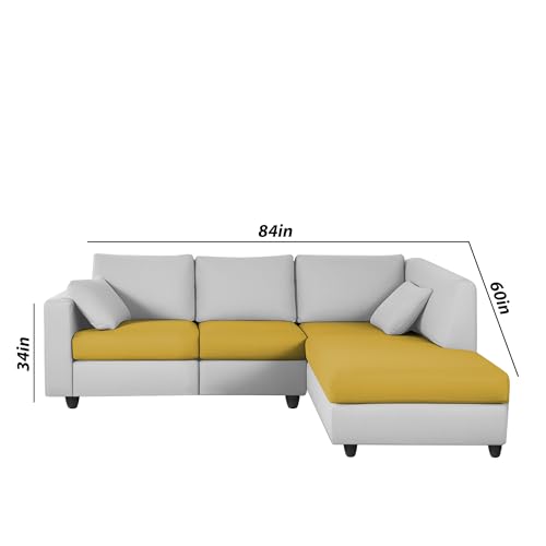 Image of Florian RHS 4 Seater L Shape Sofa Set for Living Room (Yellow Grey Fabric) Premium Fabric Sofa