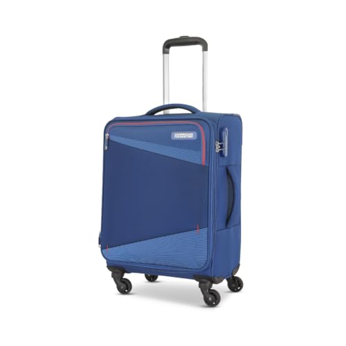 Image of American Tourister Mystic | Cabin Trolley Bag (58 cm) | 360 4 Wheel Travel Luggage | 1 Compartments | Soft Luggage Polyester Expandable Suitcase | Mounted Combination Lock | 3 Years | Dutch Blue