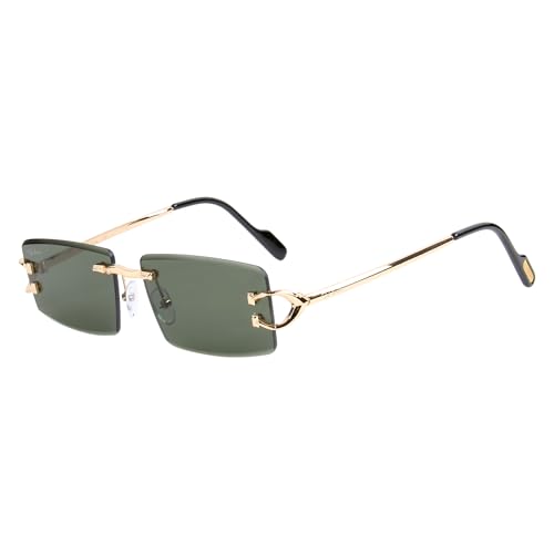 Image of Ted Smith Unisex Rimless Rectangle Gold Green UV Protected Sunglasses