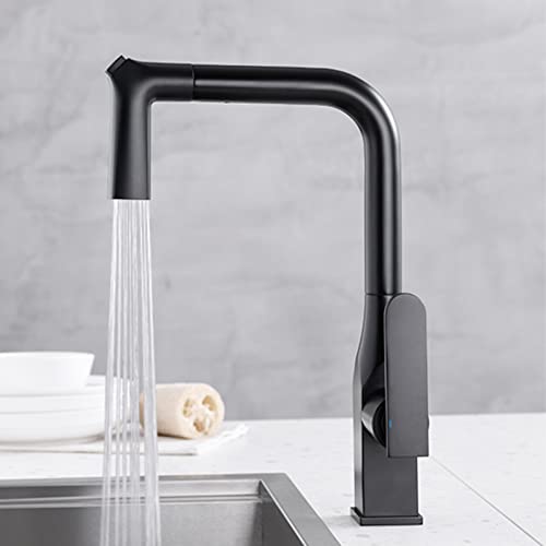 Grifos de cocina negros con spray extraíble y mezclador de agua caliente y fría de latón