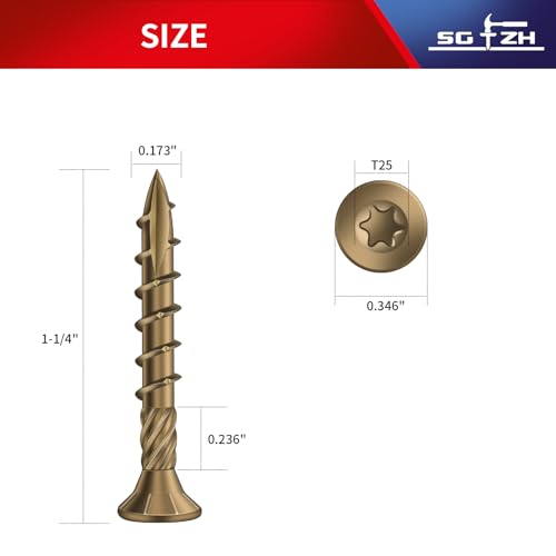 Image of #8 x 1-1 /4 inch Deck Screws (175Pcs) 1lb. Carbon Steel, Yellow, Flat Head, Rust Resistant epoxy Coated, with T25 Star Bit