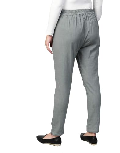Image of Yash Gallery Women's Regular Fit Mid Rise Solid Cotton Slub Ankle Length Regular Trouser Pant