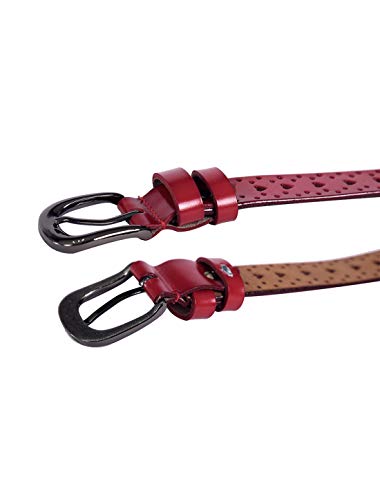 uxcell Women Carved Multi-hole Hollow Alloy Pin Buckle Leather Belt4