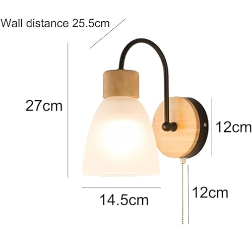 Aplique de pared E27 con interruptor de madera blanca para mesita de noche 2