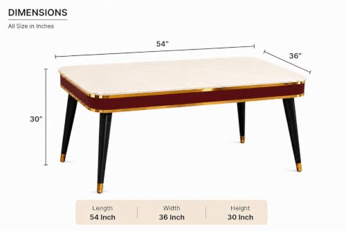Image of WOODEN SPACE Majestic 4 Seater Wooden Dining Table Set | Urban Marble Top Dining Table with Chairs for Dining Room & Kitchen (Maroon Modern Vintage)