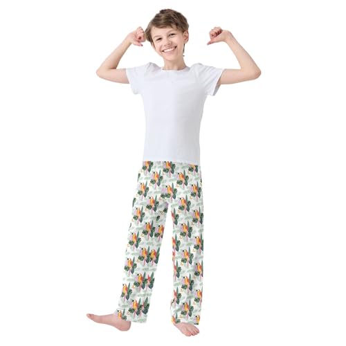 Tropical Parrot Palm Tree Boys Long Pants Soft Trousers Elastic Waist Kids Lounge Bottoms with Pockets S-XL2
