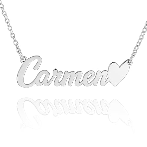 Collar con nombre personalizado en plata de ley 925 | Colgante nombre 40x12 mm aprox | Joya grabada única | Regalo Día de la Madre, cumpleaños o aniversario. Modelo Carmen C