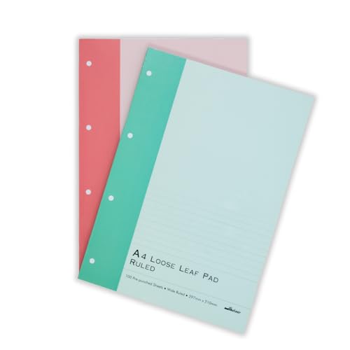 Image of Mahavir Loose Leaf Report Pad (Pack of 2) | A4 Size | Ruled | Pre Punched for Easy Filing | Tear Off Sheets (100 sheets each)