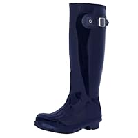 Women's Waterproof Wellington Boots - Rubber Outdoor Walking Wellies with Side Buckle - Comfortable Slip-On Rain Boots for Gardening, Dog Walking, Festivals & Everyday Use - Navy Gloss - UK5/EU38